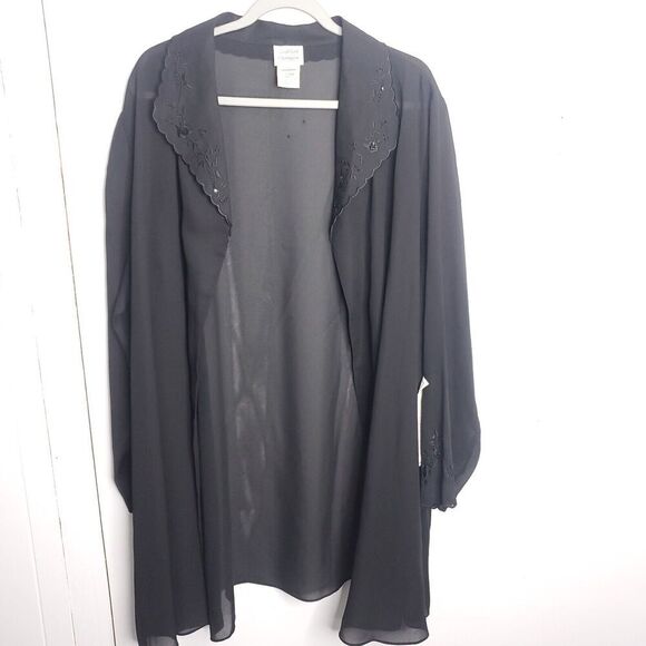 Vintage Top Womens 26W Evening Jacket Sheer Sweater Scalloped Neck Embroidered - Picture 1 of 10